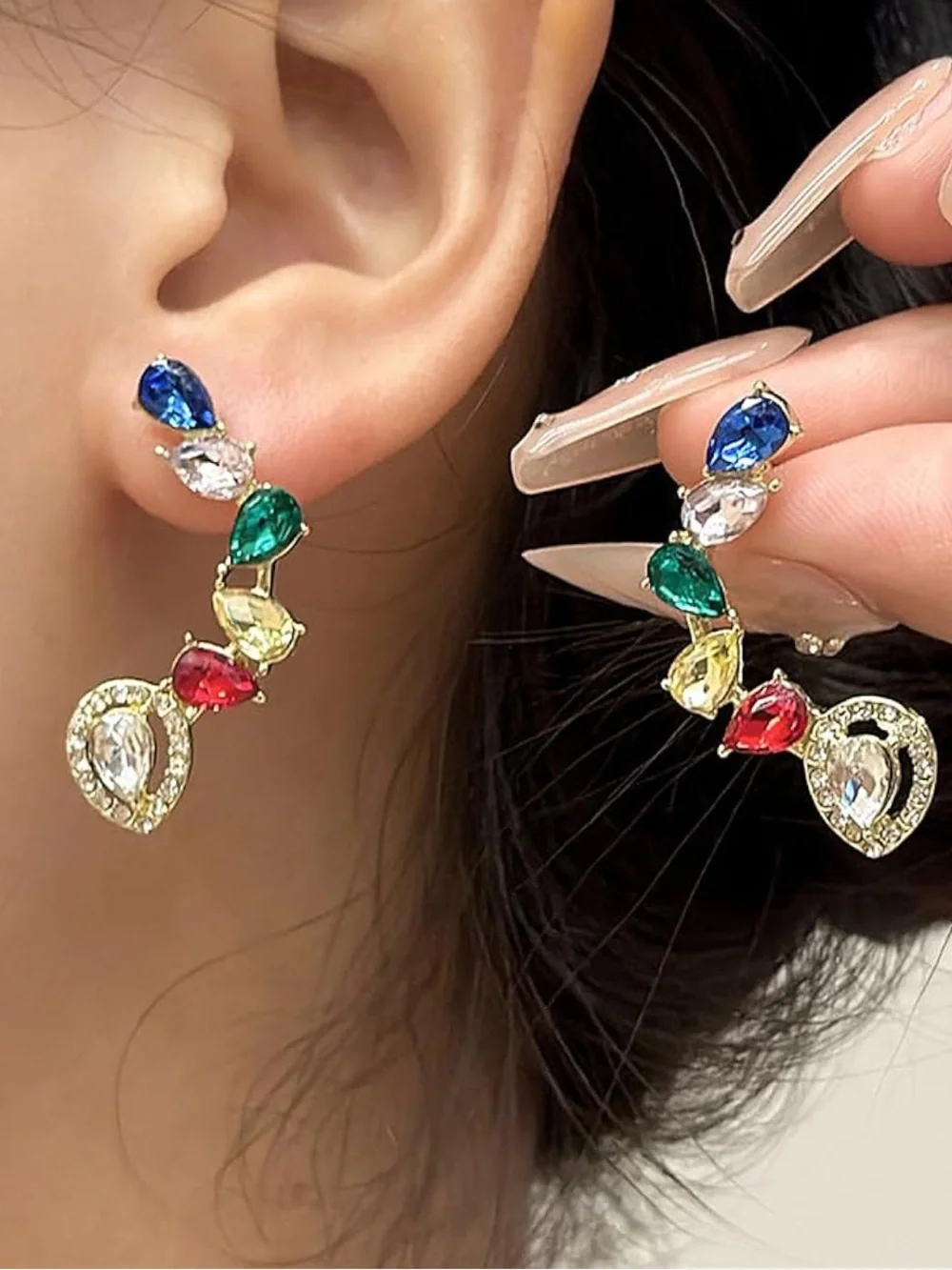 Anthropologie Multicolor Teardrop Crystal Curve Earrings
